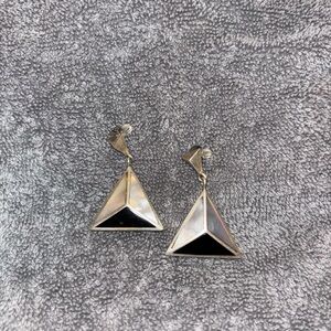 Geometric Silver and Black Earrings(Opal)